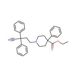 CCOC(=O)C1(c2ccccc2)CCN(CCC(C#N)(c2ccccc2)c2ccccc2)CC1 ZINC000003830716