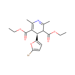 CCOC(=O)C1=C(C)N=C(C)C(C(=O)OCC)[C@H]1c1ccc(Br)o1 ZINC000000623263