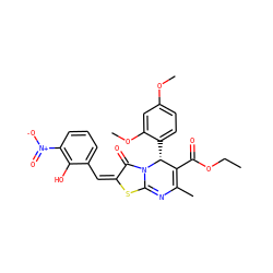 CCOC(=O)C1=C(C)N=c2s/c(=C/c3cccc([N+](=O)[O-])c3O)c(=O)n2[C@@H]1c1ccc(OC)cc1OC ZINC000008400232