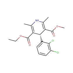 CCOC(=O)C1=C(C)NC(C)=C(C(=O)OC)[C@@H]1c1cccc(Cl)c1Cl ZINC000096942201