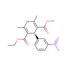 CCOC(=O)C1=C(C)NC(C)=C(C(=O)OC)[C@H]1c1cccc([N+](=O)[O-])c1 ZINC000100001908