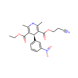 CCOC(=O)C1=C(C)NC(C)=C(C(=O)OCCC#N)[C@H]1c1cccc([N+](=O)[O-])c1 ZINC000049785355