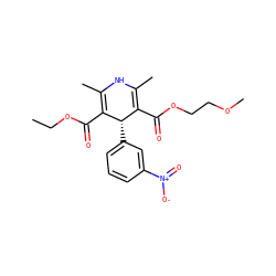 CCOC(=O)C1=C(C)NC(C)=C(C(=O)OCCOC)[C@@H]1c1cccc([N+](=O)[O-])c1 ZINC000033850027