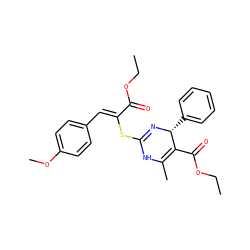 CCOC(=O)C1=C(C)NC(S/C(=C\c2ccc(OC)cc2)C(=O)OCC)=N[C@@H]1c1ccccc1 ZINC000103275775