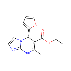 CCOC(=O)C1=C(C)Nc2nccn2[C@@H]1c1ccco1 ZINC000653745134