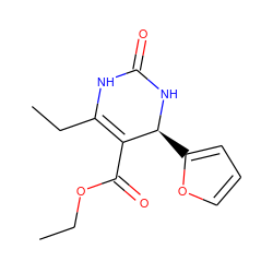 CCOC(=O)C1=C(CC)NC(=O)N[C@H]1c1ccco1 ZINC000076215460