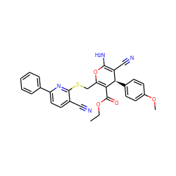 CCOC(=O)C1=C(CSc2nc(-c3ccccc3)ccc2C#N)OC(N)=C(C#N)[C@H]1c1ccc(OC)cc1 ZINC000002334964