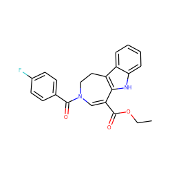 CCOC(=O)C1=CN(C(=O)c2ccc(F)cc2)CCc2c1[nH]c1ccccc21 ZINC000040421371