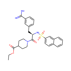 CCOC(=O)C1CCN(C(=O)[C@@H](Cc2cccc(C(=N)N)c2)NS(=O)(=O)c2ccc3ccccc3c2)CC1 ZINC000027633075