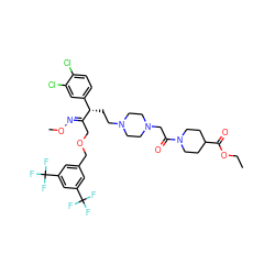 CCOC(=O)C1CCN(C(=O)CN2CCN(CC[C@H](/C(COCc3cc(C(F)(F)F)cc(C(F)(F)F)c3)=N/OC)c3ccc(Cl)c(Cl)c3)CC2)CC1 ZINC000095613393