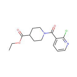 CCOC(=O)C1CCN(C(=O)c2cccnc2Cl)CC1 ZINC000003295355