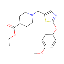 CCOC(=O)C1CCN(Cc2cnc(Oc3ccc(OC)cc3)s2)CC1 ZINC000020218614