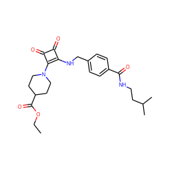 CCOC(=O)C1CCN(c2c(NCc3ccc(C(=O)NCCC(C)C)cc3)c(=O)c2=O)CC1 ZINC000020760711