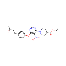 CCOC(=O)C1CCN(c2ncnc(Oc3ccc(CCC(C)=O)cc3)c2[N+](=O)[O-])CC1 ZINC000034208050