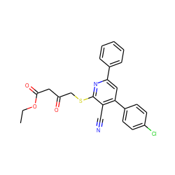 CCOC(=O)CC(=O)CSc1nc(-c2ccccc2)cc(-c2ccc(Cl)cc2)c1C#N ZINC000006378703