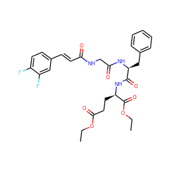 CCOC(=O)CC[C@@H](NC(=O)[C@H](Cc1ccccc1)NC(=O)CNC(=O)/C=C/c1ccc(F)c(F)c1)C(=O)OCC ZINC001772594083