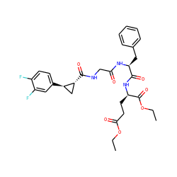 CCOC(=O)CC[C@@H](NC(=O)[C@H](Cc1ccccc1)NC(=O)CNC(=O)[C@@H]1C[C@H]1c1ccc(F)c(F)c1)C(=O)OCC ZINC001772626231