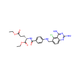 CCOC(=O)CC[C@H](NC(=O)c1ccc(NCc2ccc3nc(N)nc(N)c3c2Cl)cc1)C(=O)OCC ZINC000169314981