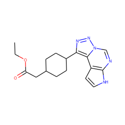 CCOC(=O)CC1CCC(c2nnn3cnc4[nH]ccc4c23)CC1 ZINC001772605173