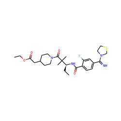 CCOC(=O)CC1CCN(C(=O)C(C)(C)[C@H](CC)NC(=O)c2ccc(C(=N)N3CCSC3)cc2F)CC1 ZINC000013779895