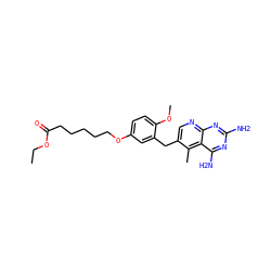 CCOC(=O)CCCCCOc1ccc(OC)c(Cc2cnc3nc(N)nc(N)c3c2C)c1 ZINC000013646399