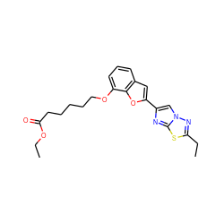 CCOC(=O)CCCCCOc1cccc2cc(-c3cn4nc(CC)sc4n3)oc12 ZINC000653767468