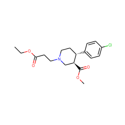 CCOC(=O)CCN1CC[C@H](c2ccc(Cl)cc2)[C@@H](C(=O)OC)C1 ZINC000013475008