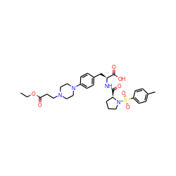 CCOC(=O)CCN1CCN(c2ccc(C[C@H](NC(=O)[C@@H]3CCCN3S(=O)(=O)c3ccc(C)cc3)C(=O)O)cc2)CC1 ZINC000028978673