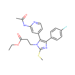 CCOC(=O)CCn1c(SC)nc(-c2ccc(F)cc2)c1-c1ccnc(NC(C)=O)c1 ZINC000064527274