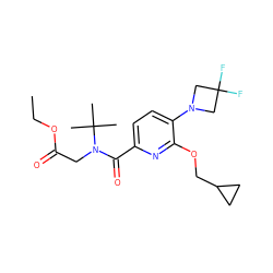 CCOC(=O)CN(C(=O)c1ccc(N2CC(F)(F)C2)c(OCC2CC2)n1)C(C)(C)C ZINC000146331009