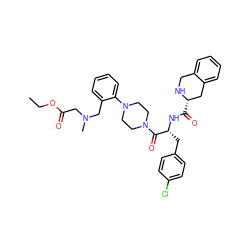 CCOC(=O)CN(C)Cc1ccccc1N1CCN(C(=O)[C@@H](Cc2ccc(Cl)cc2)NC(=O)[C@H]2Cc3ccccc3CN2)CC1 ZINC000028355118