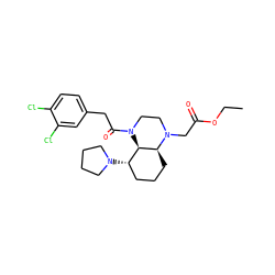 CCOC(=O)CN1CCN(C(=O)Cc2ccc(Cl)c(Cl)c2)[C@@H]2[C@@H](N3CCCC3)CCC[C@@H]21 ZINC001772604177