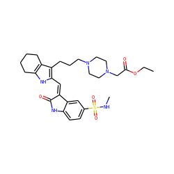 CCOC(=O)CN1CCN(CCCc2c(/C=C3\C(=O)Nc4ccc(S(=O)(=O)NC)cc43)[nH]c3c2CCCC3)CC1 ZINC000023310409