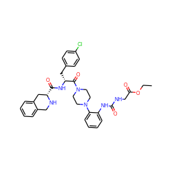 CCOC(=O)CNC(=O)Nc1ccccc1N1CCN(C(=O)[C@@H](Cc2ccc(Cl)cc2)NC(=O)[C@H]2Cc3ccccc3CN2)CC1 ZINC000027204313