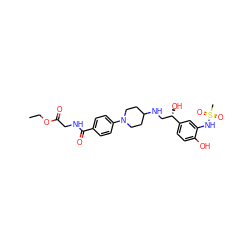 CCOC(=O)CNC(=O)c1ccc(N2CCC(NC[C@H](O)c3ccc(O)c(NS(C)(=O)=O)c3)CC2)cc1 ZINC000029234678