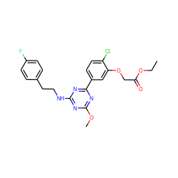 CCOC(=O)COc1cc(-c2nc(NCCc3ccc(F)cc3)nc(OC)n2)ccc1Cl ZINC000473162947