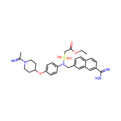 CCOC(=O)CS(=O)(=O)N(Cc1ccc2ccc(C(=N)N)cc2c1)c1ccc(OC2CCN(C(C)=N)CC2)cc1 ZINC000027636851