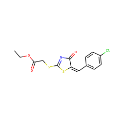 CCOC(=O)CSC1=NC(=O)/C(=C\c2ccc(Cl)cc2)S1 ZINC000004472986