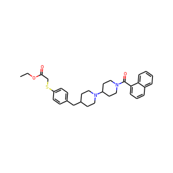 CCOC(=O)CSc1ccc(CC2CCN(C3CCN(C(=O)c4cccc5ccccc45)CC3)CC2)cc1 ZINC000013440434