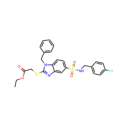 CCOC(=O)CSc1nc2cc(S(=O)(=O)NCc3ccc(F)cc3)ccc2n1Cc1ccccc1 ZINC000028349999