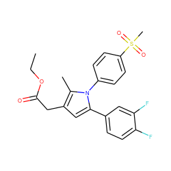 CCOC(=O)Cc1cc(-c2ccc(F)c(F)c2)n(-c2ccc(S(C)(=O)=O)cc2)c1C ZINC000028862697