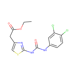 CCOC(=O)Cc1csc(NC(=O)Nc2ccc(Cl)c(Cl)c2)n1 ZINC000000732524