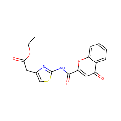 CCOC(=O)Cc1csc(NC(=O)c2cc(=O)c3ccccc3o2)n1 ZINC000003892568