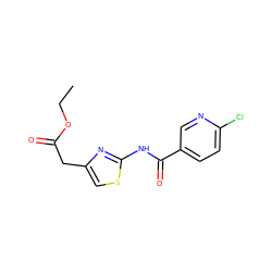 CCOC(=O)Cc1csc(NC(=O)c2ccc(Cl)nc2)n1 ZINC000003349509