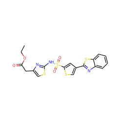 CCOC(=O)Cc1csc(NS(=O)(=O)c2cc(-c3nc4ccccc4s3)cs2)n1 ZINC000035998674