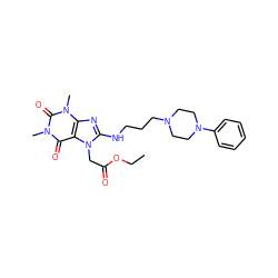 CCOC(=O)Cn1c(NCCCN2CCN(c3ccccc3)CC2)nc2c1c(=O)n(C)c(=O)n2C ZINC000103207961