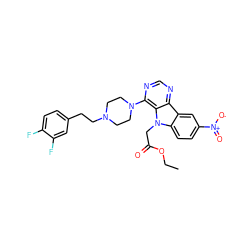 CCOC(=O)Cn1c2ccc([N+](=O)[O-])cc2c2ncnc(N3CCN(CCc4ccc(F)c(F)c4)CC3)c21 ZINC000013559667