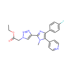 CCOC(=O)Cn1cc(-c2nc(-c3ccc(F)cc3)c(-c3ccncc3)n2C)nn1 ZINC000103258446