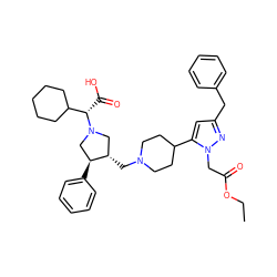 CCOC(=O)Cn1nc(Cc2ccccc2)cc1C1CCN(C[C@H]2CN([C@@H](C(=O)O)C3CCCCC3)C[C@@H]2c2ccccc2)CC1 ZINC000028007693