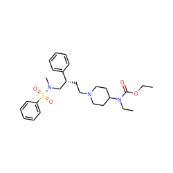 CCOC(=O)N(CC)C1CCN(CC[C@H](CN(C)S(=O)(=O)c2ccccc2)c2ccccc2)CC1 ZINC000026498441